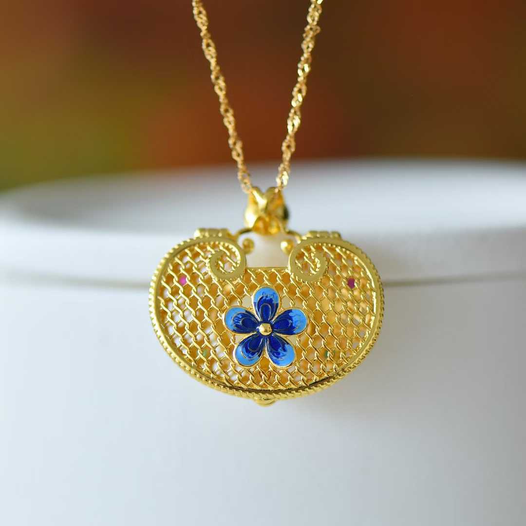 S925 Silver Inlaid Hetian Nephrite "All Wishes Come True & Ruyi Lock" Pendant