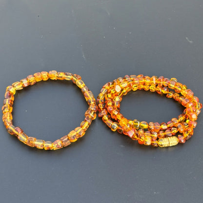 Caramel pattern amber bracelet and necklace set