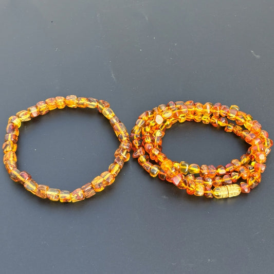 Caramel pattern amber bracelet and necklace set