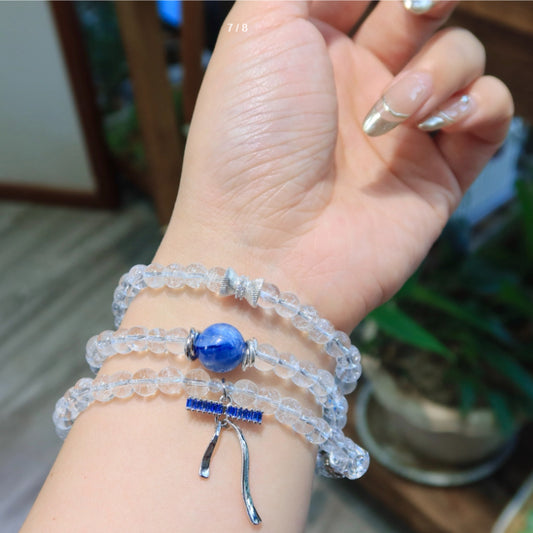 Natural Himalayan White Crystal Triple-Wrap Bracelet · Convertible Necklace