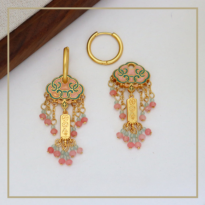 Chinese ancient retro colorful oil drop earrings - jewelryweilin