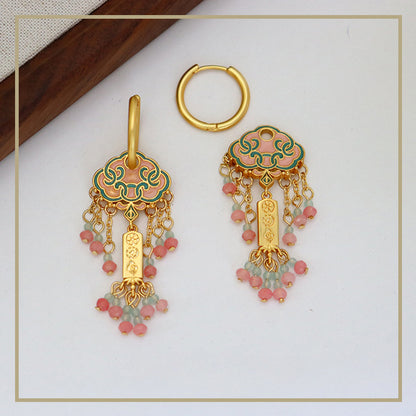 Chinese ancient retro colorful oil drop earrings - jewelryweilin