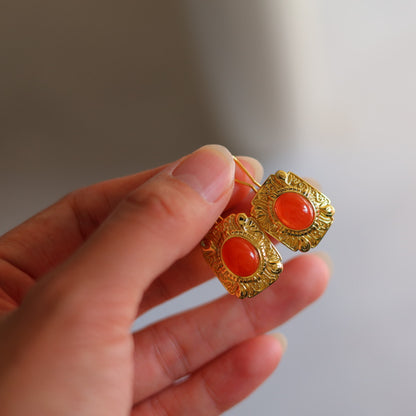 Natural Nanhong Agate Imperial Court Style Earrings