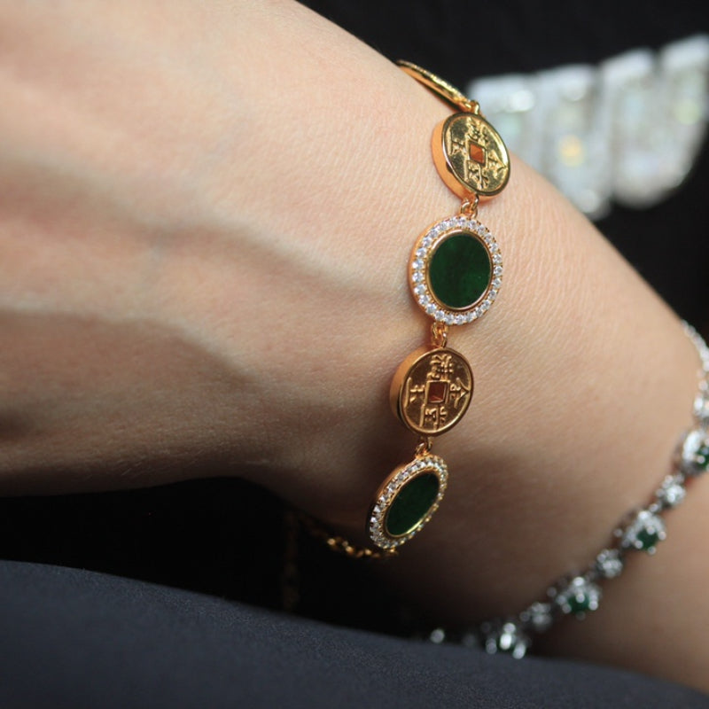 Jadeite "Gold and Jade Fill the Hall" Bracelet