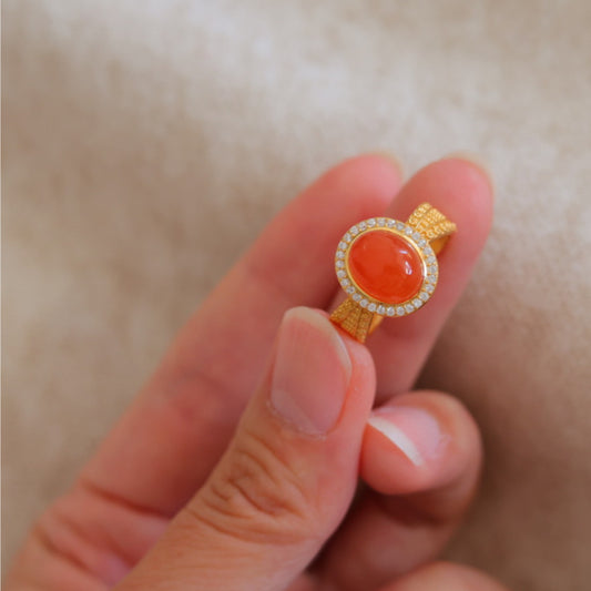 Natural Nanhong Agate Ring