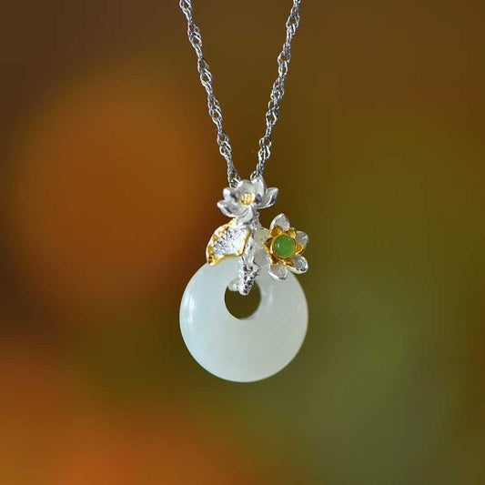 925 silver Hetian nephrite June Lotus Twelve Flower Gods jewelry set - complete collection"