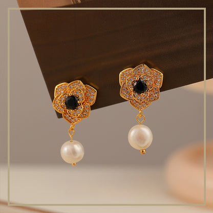 High Fashion Camellia Freshwater Pearl Earrings - jewelryweilin