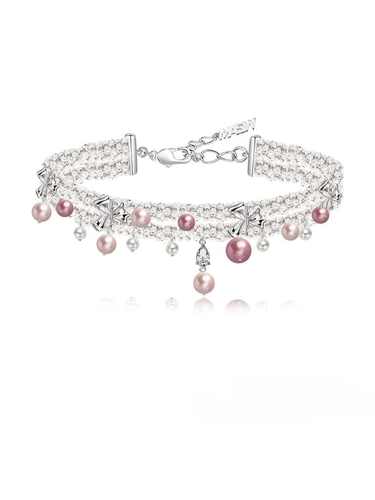 Colored pearl choker necklace