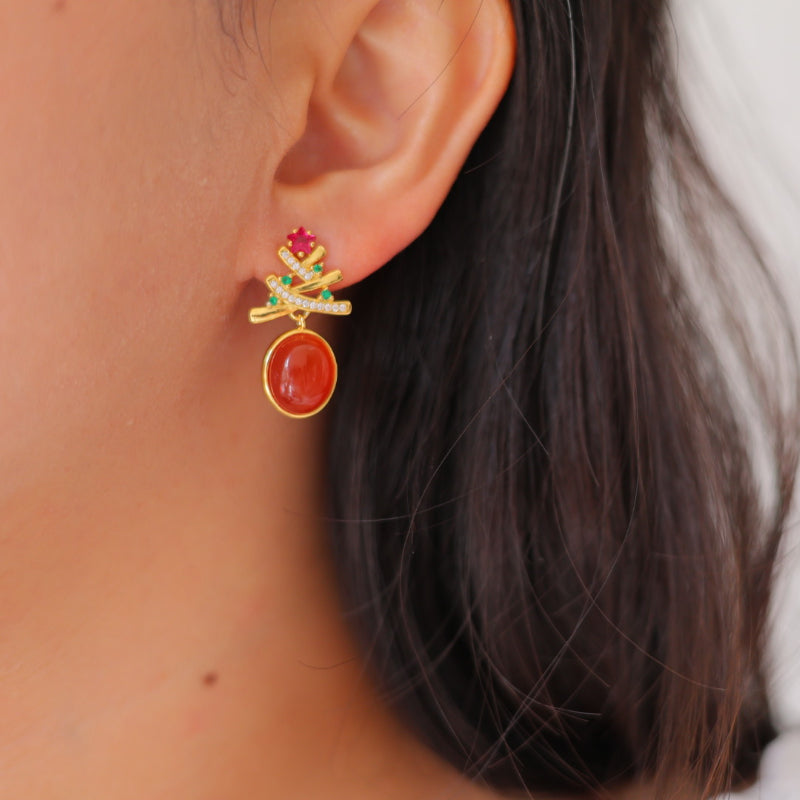 Natural Ice Red Agate Earrings