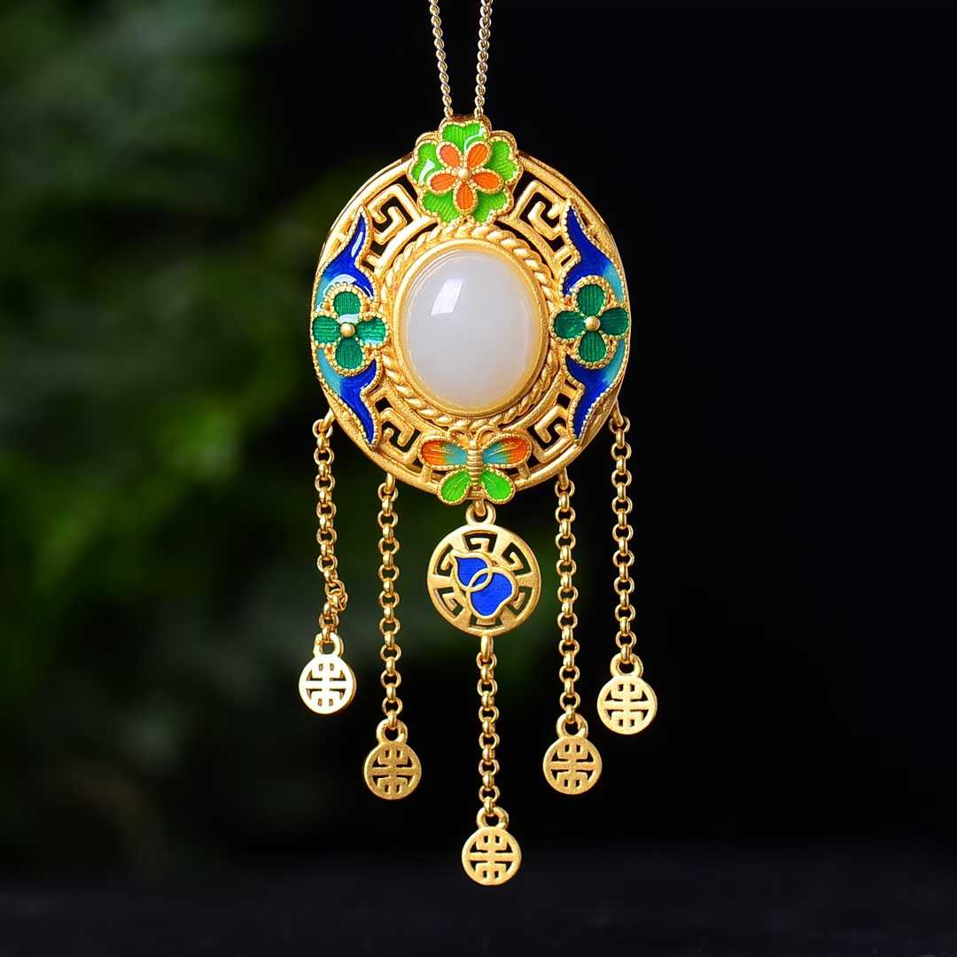 925 Silver Inlaid Hetian Jade Set