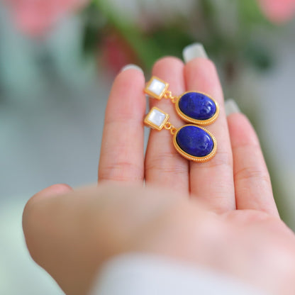 Natural Lapis Lazuli Oval Earrings