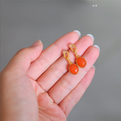 Natural Nanhong Agate Earrings
