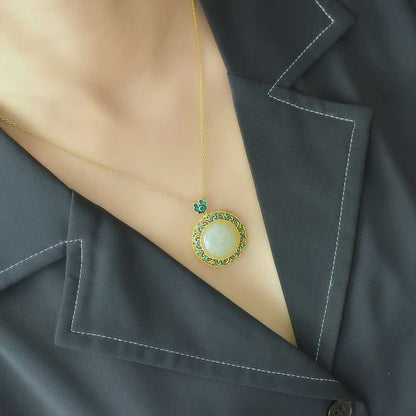 925 Silver Inlaid Hetian Nephrite "Longevity, Fortune & Fulfillment" Pendant