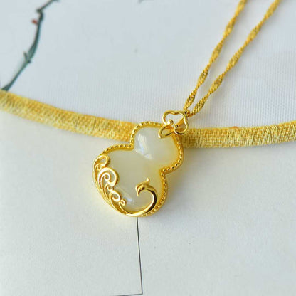S925 Silver Inlaid Nephrite "Gourd & Phoenix" Pendant