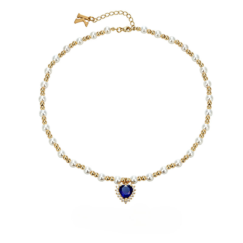 Hip-hop colored diamond heart necklace