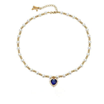 Hip-hop colored diamond heart necklace