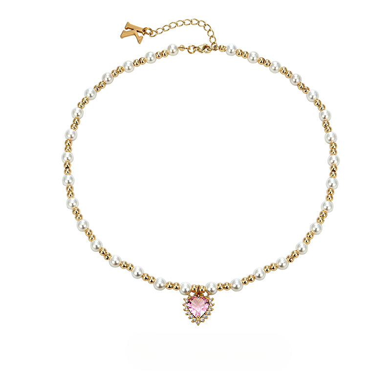 Hip-hop colored diamond heart necklace