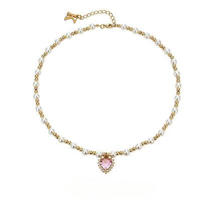 Hip-hop colored diamond heart necklace