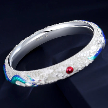 Chinese style enamel dragon and phoenix auspicious hollow filigree closed bracelet