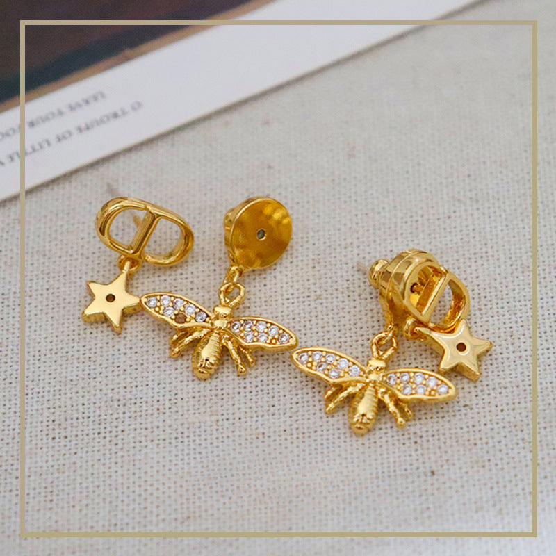 Vintage Personalized Zircon Star Bee Earrings - jewelryweilin