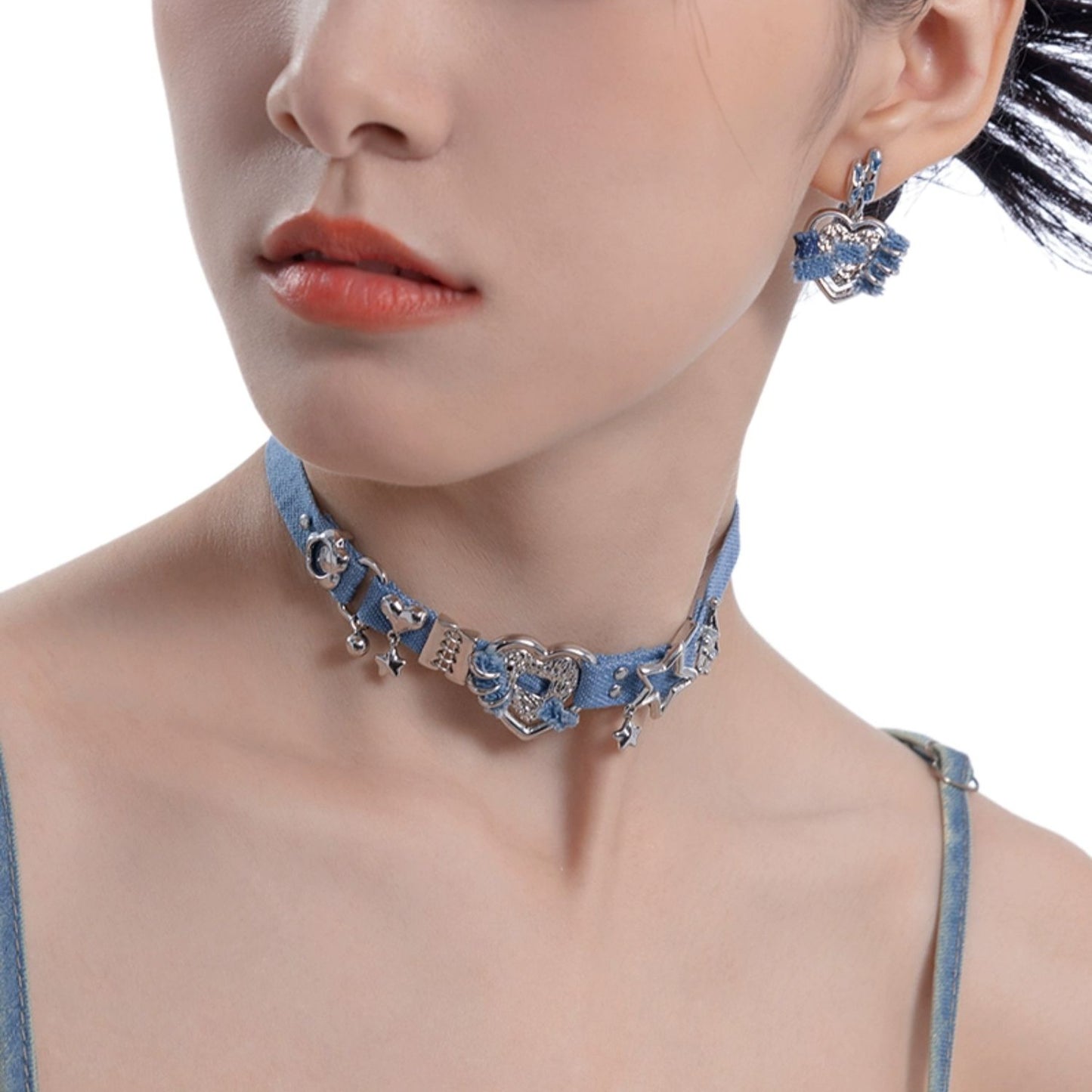 Choker Heart-shaped Denim Collar Chain Necklaces