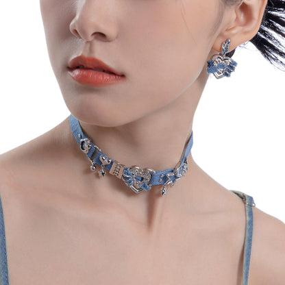 Choker Heart-shaped Denim Collar Chain Necklaces
