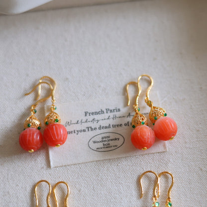 Natural Baoshan Nanhong Agate Gourd Earrings