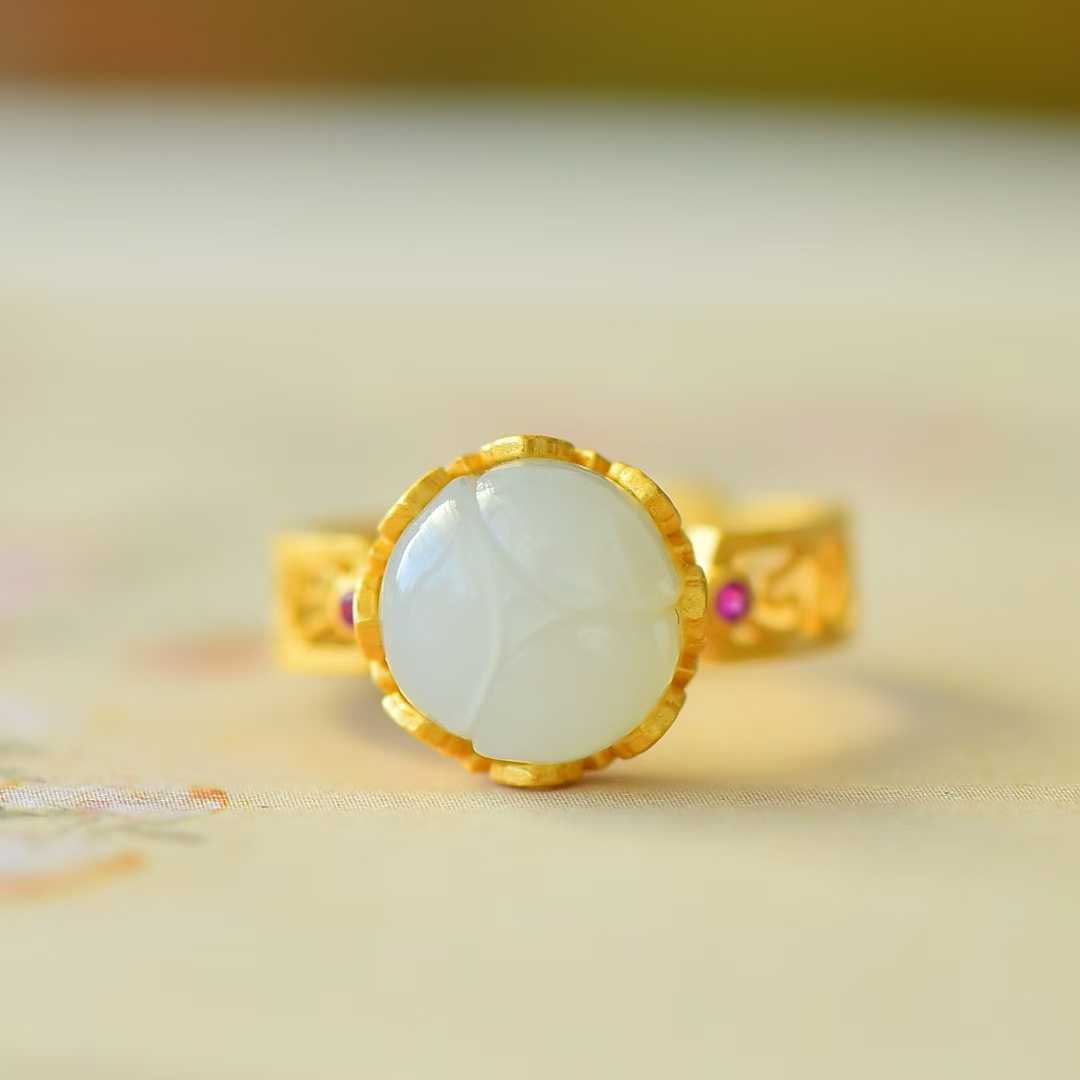 925 Silver Inlaid Nephrite Lotus Bud Ring