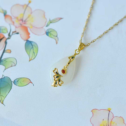 925 Silver Inlaid Hetian Nephrite Hollowed-Out Water Drop & Phoenix Pendant