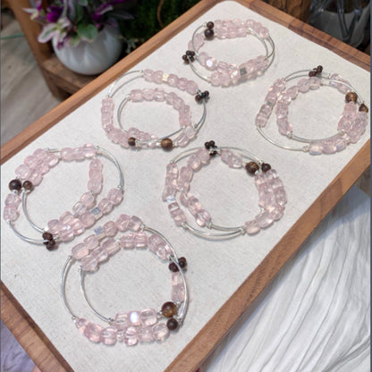 Pink Bubble Rose Quartz Free-Form Bracelet