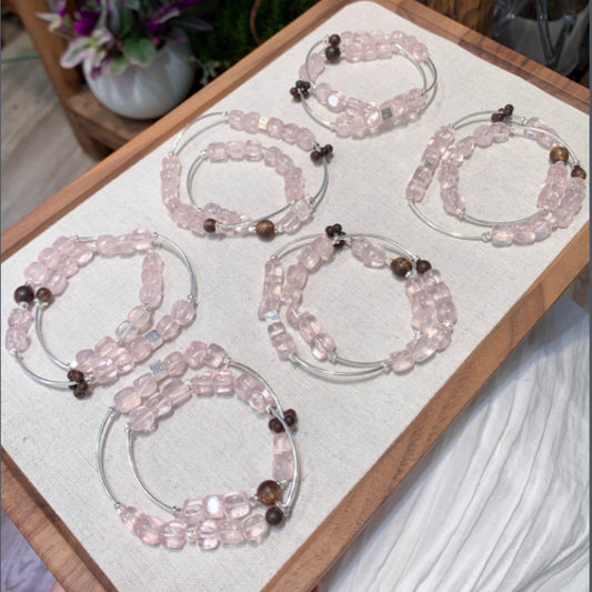 Pink Bubble Rose Quartz Free-Form Bracelet