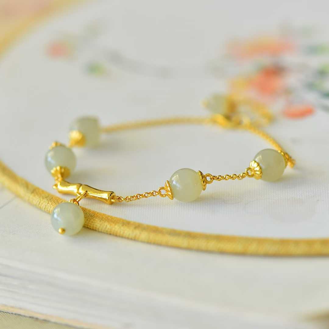 925 Silver Inlaid Enamel and Hetian Nephrite "Steady Progress" Bracelet