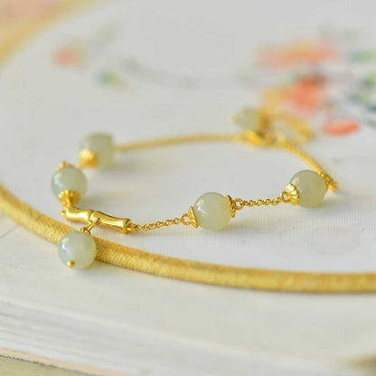 925 Silver Inlaid Enamel and Hetian Nephrite "Steady Progress" Bracelet