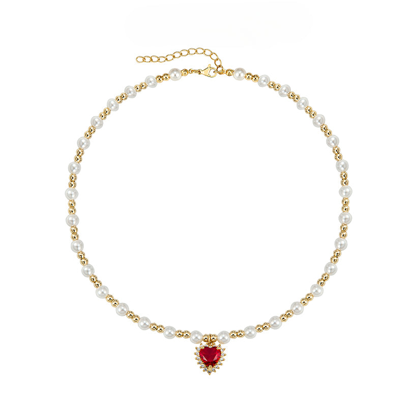 Hip-hop colored diamond heart necklace