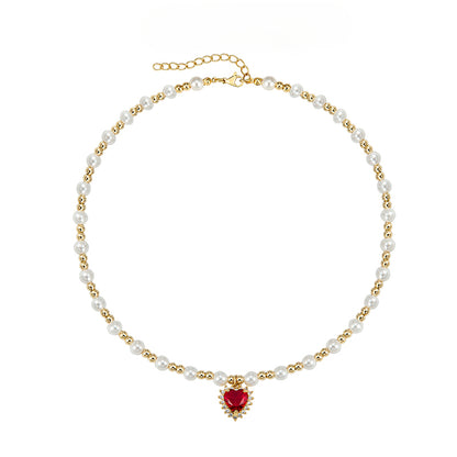 Hip-hop colored diamond heart necklace