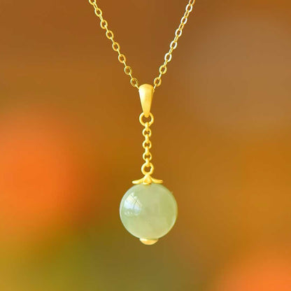 925 Silver-Inlaid Hetian Jade Pendant (Sunny Water Variety, 10mm Bead, Plain Silver Style)