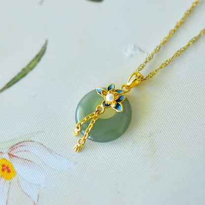 925 Silver Inlaid Hetian Nephrite "Princess Clasp & Lotus" Pendant