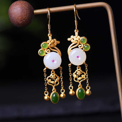 925 Silver Inlaid Hetian Jade Ping'an Kou Set