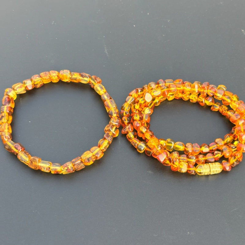 Caramel pattern amber bracelet and necklace set