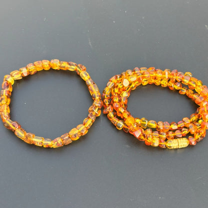 Caramel pattern amber bracelet and necklace set