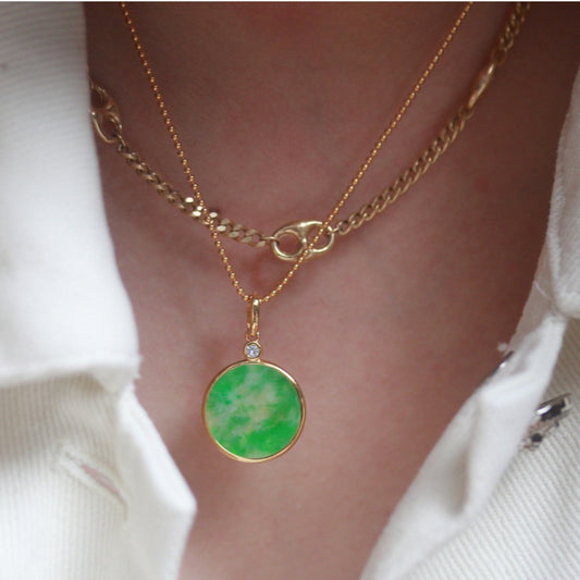 Natural Grade A Jadeite Peace & Joy Round Pendant
