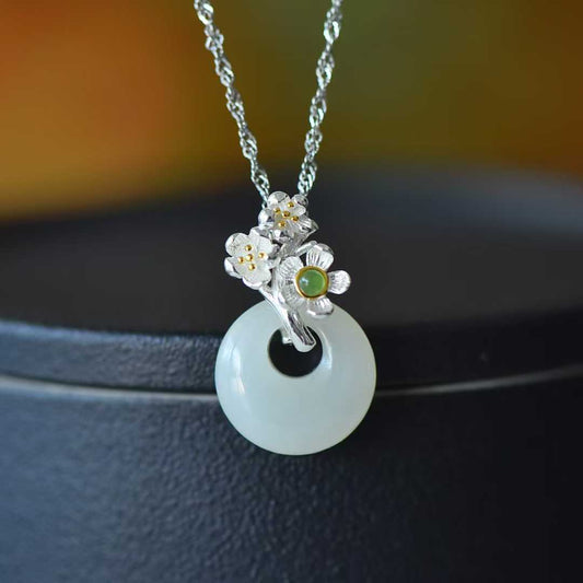 925 silver Hetian nephrite January Plum Blossom Twelve Flower Gods jewelry set - complete collection"