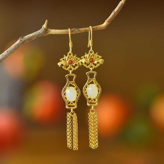 925 Silver Inlaid Nephrite Vase Earrings