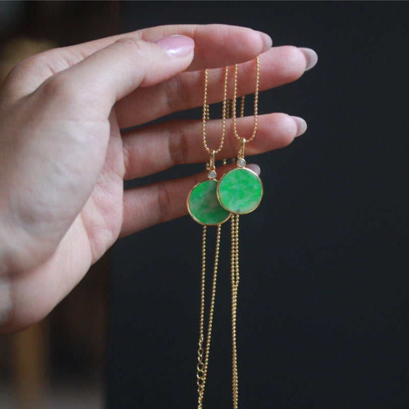 Natural Grade A Jadeite Peace & Joy Round Pendant