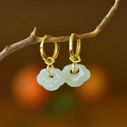 925 Silver Inlaid Nephrite "Everything Goes as You Wish" Earrings