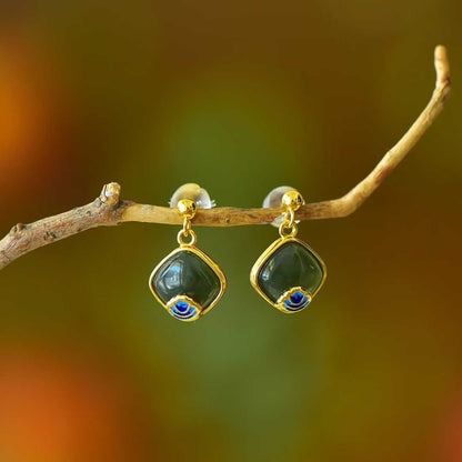 925 Silver Inlaid Hetian Nephrite "Small Square Sugar" Earrings