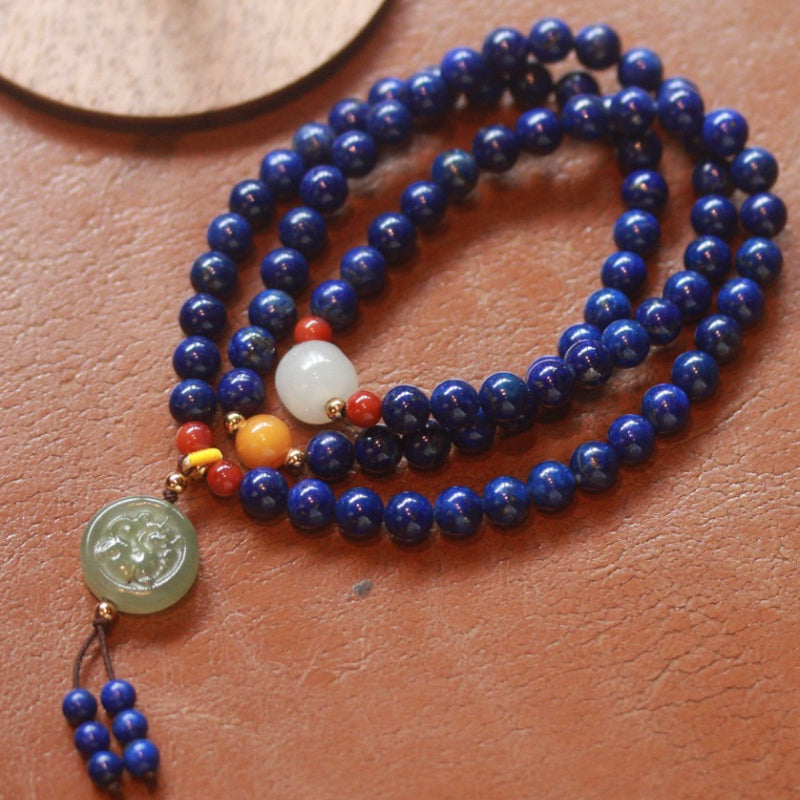 6mm Lapis Lazuli Bracelet with Nanhong Agate and Hetian Jade