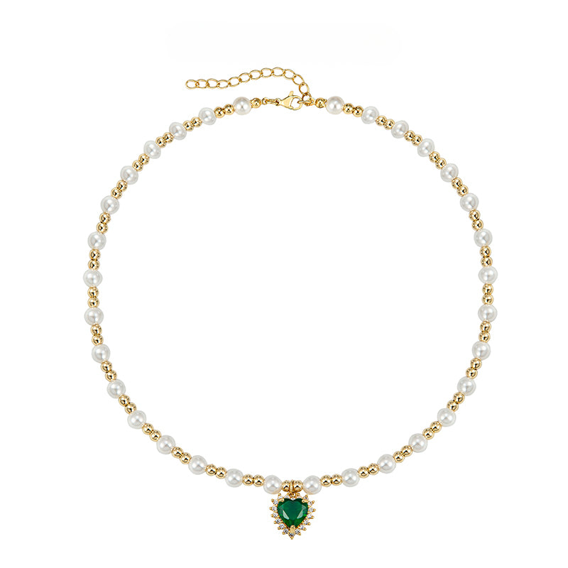 Hip-hop colored diamond heart necklace