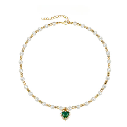 Hip-hop colored diamond heart necklace