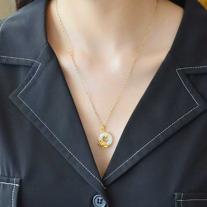 925 Silver Inlaid Hetian Nephrite Peace Ring & Lotus Pendant